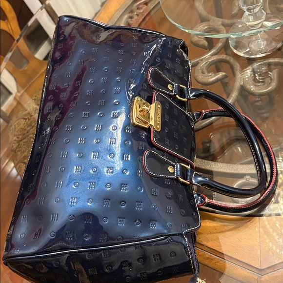 ARCADIA Patent Leather Satchel- BLUEw/ Red Trim - Picture 13 of 13